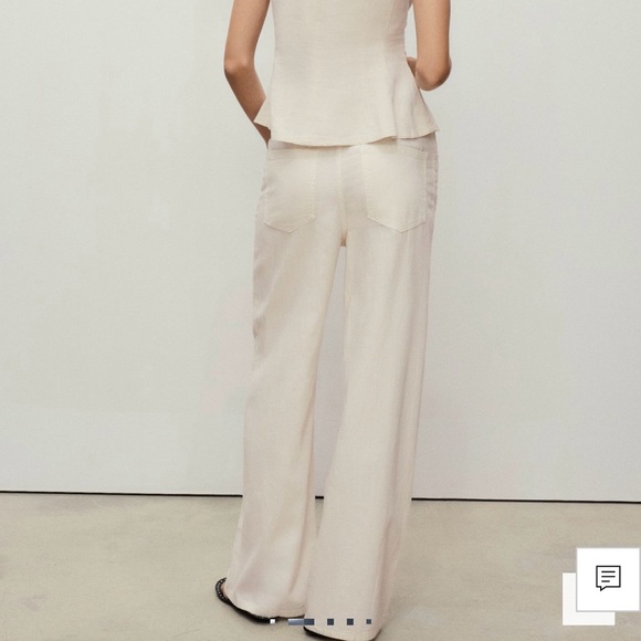 Mango Cream Cotton Wide Leg Trousers - Size 6 - NWT - Picture 2 of 7